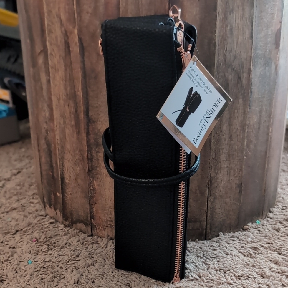 Black Leather Travel Case with Rose Gold Zipper